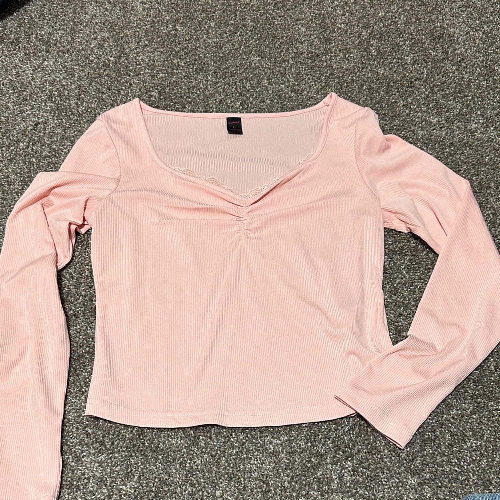 ROMWE Soft Pink Long Sleeve Top
